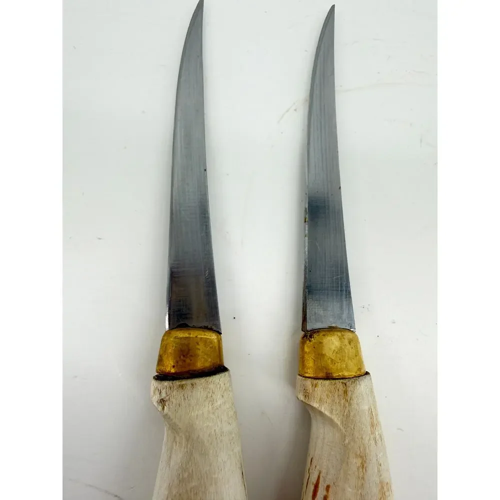 Vintage J Marttiini Finland Filet Knife Pair Birch Wood Handle Nordic 8.5